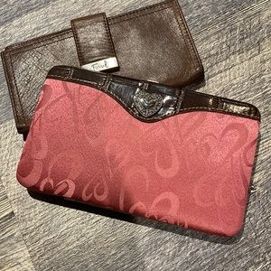 Women’s Pink Heart and Brown Leather Snap Wallet